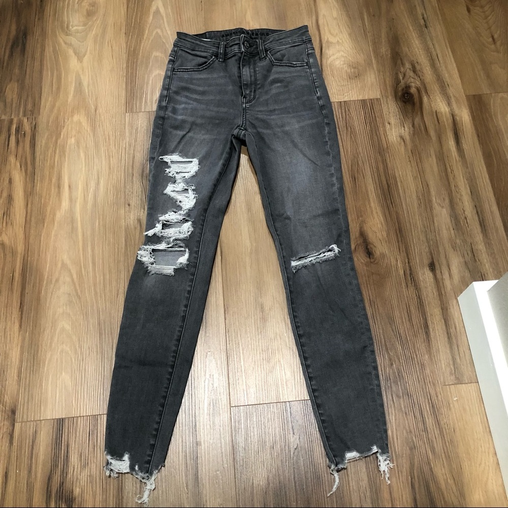 Grey “super high rise” American Eagle jeans women’s size 0